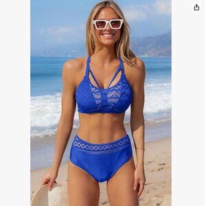 NWT! BEACHSISSI Bikini Set Sexy Lace Patchwork Cross Back Bathing Suit